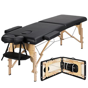 Mesas de masaje, cama de masaje portátil, mesa de terapia de masaje, cama de spa de 84 pulgadas, ajustable, 2 pliegues, cama de salón con bolsa no tejida, color negro