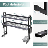 Escurridor de Trastes sobre Fregadero, Estante para Platos sobre el Fregadero de Acero Inoxidable de 2 Niveles Ajustable (70 a 88 CM), Estante de Almacenamiento de Cocina