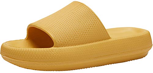 Pantuflas para mujeres y hombres, de secado rápido, sandalias de baño con puntera abierta, suaves, acolchadas, extra gruesas, antideslizantes, para masaje, piscina, gimnasio, casa, para interiores y exteriores, Amarillo, 7.5-8 Women/6.5-7 Men