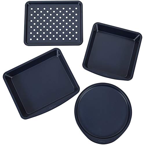 Juego de horno tostador antiadherente con infusión de diamantes, color azul marino, 4 piezas