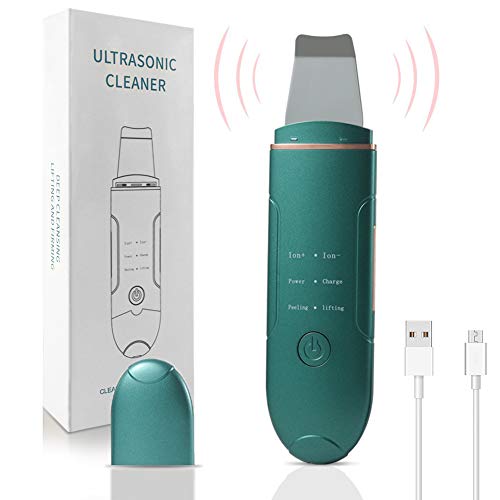 Sebami Limpiador Facial Ultrasónico, Exfoliación Facial ultrasónica Skin Scrubber USB Recargable, Depurador Facial de Poros para Eliminación de Espinillas y Rostro (Verde)