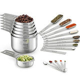 Juego de 21 tazas medidoras y cucharas – Incluye 7 tazas medidoras de acero inoxidable, 8 cucharas medidoras, 1 nivelador y 5 mini cucharas medidoras, ideal para ingredientes secos y líquidos