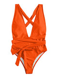 Traje de baño de una pieza sexy con tirantes cruzados y espalda descubierta, corte alto, traje de baño de una pieza para mujer, naranja/fiesta de bloques, M