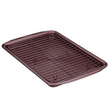 Juego de utensilios antiadherentes para hornear, bandeja antiadherente para galletas, charola para hornear con estante de refrigeración, 2 piezas, color rojo