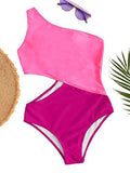 Traje de baño de una pieza para mujer, con un hombro recortado, monokini, Rosado, M