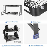 Escurridor de platos de 2 niveles, escurridor grande de acero inoxidable 304 y escurridor con soporte para utensilios, portavasos y bandeja de agua, escurridor de platos para encimera de cocina, ahorro de espacio (negro)