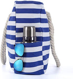 Bolsa de Playa Grande con Cremallera 22 x 15 x 6 Pulgadas Rayas marítimas Azul Blanco Shopper Bolsa de Hombro Bolsas de Transporte