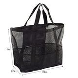 Bolsa de Malla para la Playa, Plegable, Reutilizable, Duradera y Lavable, Ligera, Paquete de 24 x 15 x 8,5 cm, con Bolsillo Interior, Color Negro