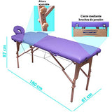 Nanofort Cama Masaje Camilla 180X60cm Plegable Reclinable Portatil Fisioterapia Faciales Cabecera Portabrazos Tatuaje Tattoo Ligera SPA (Morado)