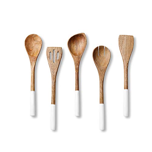 Juego de cucharas de madera para cocina o utensilios de cocina (color blanco)