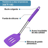 Juego de Utensilios de Cocina, 11pcs Utensilios de Cocina de Silicona con Soporte, Mango de Acero Inoxidable, Antiadherentes, Resistentes al Calor, Espátula Ranurada Cuchara Turner Tong Batidor Cepillo para Cocinar, Colorido