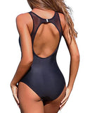 Trajes de baño de una pieza con cuello alto para mujer, trajes de baño de malla con espalda abierta, Negro -, L