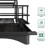 Escurridor de Trastes Acero Inoxidable para Mostrador de Cocina, Escurridor de Platos con Soporte para Copas de Vino, Estante para Cubiertos y Almohadilla de Secado Adicional (Negro)