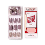 KISS ImPRESS Manicura a presión, kit de uñas, tecnología PureFit, uñas cortas de presión, cuadradas, impecables, incluye almohadilla de preparación, mini lima, barra de cutículas y 30 uñas falsas