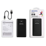 ADATA Powerbank Batería Portátil Recargable P20000QCD Power Bank de 20,000 mAh (74Wh), Color Negro (AP20000QCD-DGT-CBK), Tecnologías de Carga Rápida Qualcomm QC 3.0 / USB PD 3.0