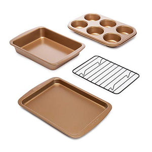 Juego de utensilios antiadherentes para horno tostador, 4 piezas, acero al carbono, fácil de limpiar y perfecto para porciones individuales, cobre