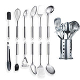 Berglander Utensilio de cocina de acero inoxidable de 12 piezas con 1 soporte, cuchara de cocina, utensilios de cocina Utensilio de cocina con soporte. (13 piezas)