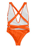 Traje de baño de una pieza sexy con tirantes cruzados y espalda descubierta, corte alto, traje de baño de una pieza para mujer, naranja/fiesta de bloques, M