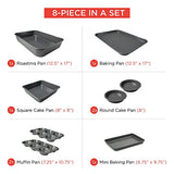 Juego de 8 piezas de acero aluminizado antiadherente, ahorro de espacio, con bandeja para asar profunda, bandeja para galletas, moldes para tartas, moldes para magdalenas y bandeja para hornear