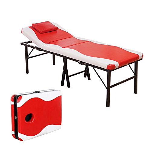 Cama de Masaje, Ligera, portátil, 3 Secciones, Respaldo Ajustable, Cama de Masaje, Cama de Fisioterapia, salón de Belleza, Cama de Tatuajes multifunción dedicada (Rojo Claro)