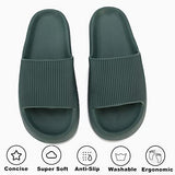 Pantuflas tipo Cloud Slide para mujeres y hombres, MOLATIN con suela gruesa para almohada para el hogar, antideslizantes, de secado rápido, sandalias de baño, súper suaves con plataforma de punta abierta, Verde oscuro, 7-8 Women/6-7 Men