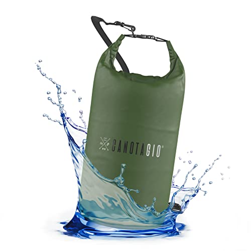 Bolsa Impermeable. Mochila a Prueba de Agua para Senderismo y Deportes Acuáticos. Bolsa Seca Disponible en 5, 10, 20 y 30 Litros. Dry Bag. Waterproof Bag Backpack (Verde Militar, 10 Lts)