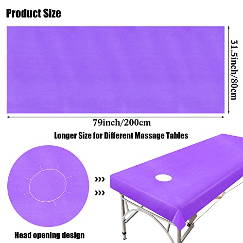 30 piezas de sábanas de mesa de masaje desechables, fundas de cama de spa, fundas de mesa de masaje no tejidas, sábanas planas y bajeras para mesa de masaje, impermeables, 31 x 79 pulgadas, funda de cama grande de pestañas (morado)