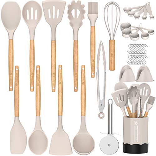 Juego de utensilios de cocina de 35 piezas, utensilios de cocina antiadherentes, juego de espátulas, juego de utensilios de cocina, herramientas de cocina, regalo, caqui