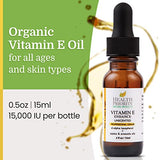 Aceite Natural y Orgánica de la Vitamina E - 15000 UI - Reduce las arrugas y aclara las manchas oscuras. Deja la piel más joven. No muy gruesa. Infundido con jojoba y aceite de aguacate y hace su piel más suave. Hace colágeno y elastina. Esta aceite de Vi