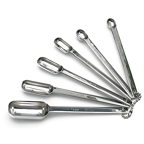 Cucharas medidoras de especias de acero inoxidable, juego de 6 unidades, 1/8 cucharada a 1 cucharada, medidas | nido para un fácil almacenamiento | apto para lavavajillas | seco o líquido | hornear o cocinar