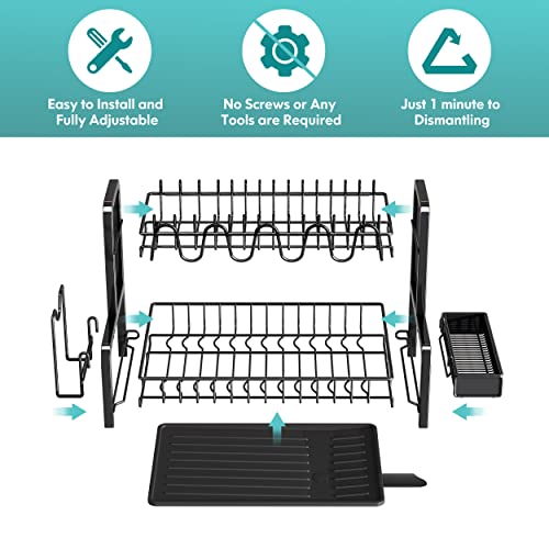 Boosiny - Escurridor de Trastes de 2 Niveles con Placa de Drenaje,  Escurridor de Platos Grande de Acero Inoxidable para Encimeras de Cocina,  Escurreplatos con Portavasos (Gris Plateado) : : Hogar y