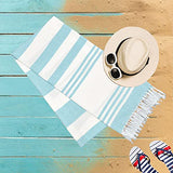 Toallas turcas peshtemal fouta 100% algodón, toalla de playa, delgada, viajes, camping, baño, sauna, playa, gimnasio, piscina, suave, duradera, absorbente, paquete de 6 unidades de 36 x 71 pulgadas, color aguamarina