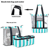 Bolsa de playa de malla con enfriador aislado, bolsas de piscina desmontables para mujer, turquesa (A Turquoise), Grande