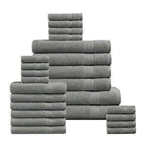 Juego de toallas de baño de 24 piezas, 100% algodón hilado en anillo, toallas de baño de gran tamaño, muy absorbentes para el hogar y el spa, 2 toallas de baño, 4 toallas de baño, 6 toallas de mano, 8 paños de baño, 4 dedos – gris