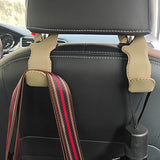 Ganchos universales para reposacabezas de asiento trasero de coche, gancho de microfibra de cuero y acero inoxidable para bolsa, bolso, tela, bebidas, comestibles (beige)