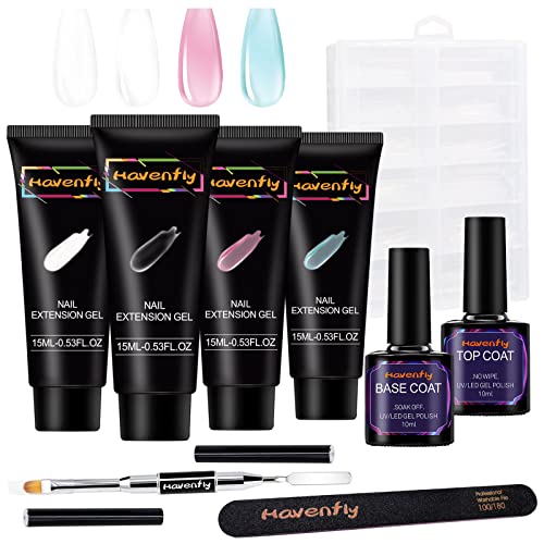 HavenJanny Kit Uñas de Gel, 4 Colores Gel de Extensión de Uñas, Glitter Polygel Nail Kit con Top Coat y Base Coat, 72 piezas de puntas de uñas, Regalos para Madre, Novia y Amiga (C)