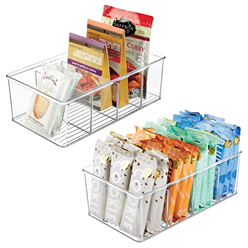 Juego de 2 Cajas de almacenaje – Caja organizadora apilable con 4 Compartimentos para Guardar Alimentos – Moderno Organizador de Cocina para Sobres de Sopa, Especias, etc. – Transparente