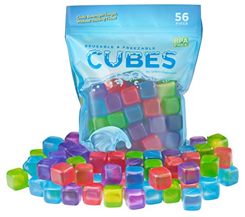 Cubos de hielo reutilizables – Cubos de hielo cuadrados de plástico coloridos de congelación rápida con bolsa resellable, colores surtidos, paquete de 56