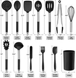 Juego de utensilios de cocina, 34 utensilios de cocina de silicona con soporte, resistentes al calor, antiadherentes, sin BPA, mango de acero inoxidable, cucharas de silicona, espátula, batidor, pinzas de medición, tazas de cocina