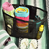 Bolsa de Malla para la Playa, Plegable, Reutilizable, Duradera y Lavable, Ligera, Paquete de 24 x 15 x 8,5 cm, con Bolsillo Interior, Color Negro