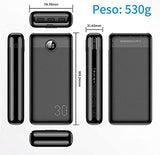 Power Bank, Carga Rapida 20W PD+QC3.0 Batería Externa Pila Portátil 30000 mAh, Powerbank Compatible para Teléfonos Android iPhone Ipad con USB, Banco de Energía para Viaje, Cuerpo de Diseño de Textura Durable de Color Negro, Elegante y Clásico Regalos