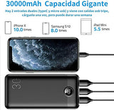 Power Bank, Carga Rapida 20W PD+QC3.0 Batería Externa Pila Portátil 30000 mAh, Powerbank Compatible para Teléfonos Android iPhone Ipad con USB, Banco de Energía para Viaje, Cuerpo de Diseño de Textura Durable de Color Negro, Elegante y Clásico Regalos