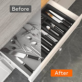 Organizador de cajones de cubiertos, bandeja extensible para utensilios de cocina, soporte ajustable para cubiertos y cubiertos, almacenamiento compacto de plástico para cucharas, tenedores, cuchillos, grande, negro