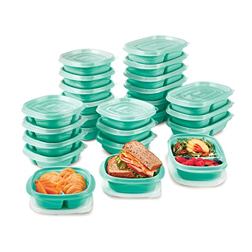 Rubbermaid 50 recipientes de almacenamiento de alimentos con tapas para almuerzo, preparación de comidas y sobras, aptos para lavaplatos, verde azulado Splash