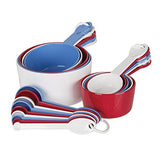 Juego de 19 utensilios, 9 cucharas y 10 tazas medidoras, rojo/blanco/azul