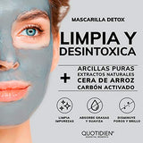 Mascarilla Facial Detox de Carbón Activado - Limpieza Profunda - Absorbe Grasas - Purifica - Disminuye Puntos Negros y Poros - Limpia Impurezas- Arcillas Puras (Kaolin y Bentonita)+ Cera de Arroz+ Extractos Naturales- 94% Ingredientes Naturales- Piel Norm