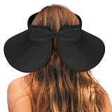 Sombreros con visera de sol para mujer, sombrero de playa de paja de ala ancha, sombreros plegables para mujer, 2 unidades-negro/azul marino, Grande