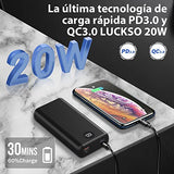 Power Bank 20000mAh Batería Externa Carga Rápida 20 W PD Con Pantalla LED Cargador Portátil con Cable Tipo C 3 Salidads USB de Alta Velocidad Compatible para iPhone 13 Samsung Xiaomi Huawei iPad Tableta[2022 Versión] Muy adecuado para regalar