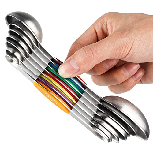 Cucharas medidoras magnéticas de acero inoxidable con nivelador de doble cara cucharillas para medidas, ingredientes secos y líquidos, juego de 8, measuring spoons of 7