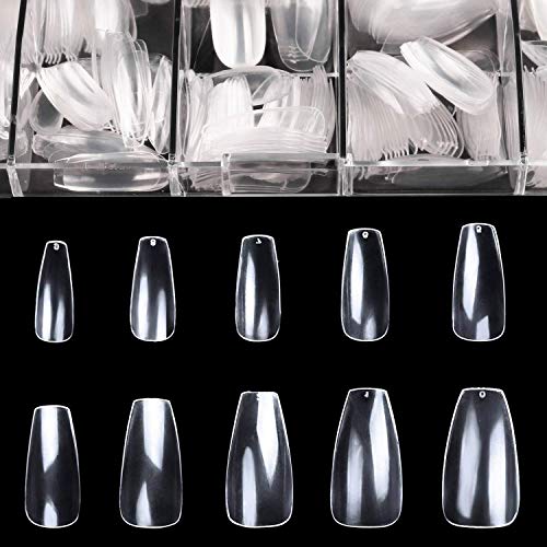 500 Pcs Nails Uñas Postizas Full Cover Nail Uñas Falsas Puntas de Uñas Postizas Uñas Uñas Postizas de Gel Art Tips Sets Funda Completa Uñas Postizas para Bailarina Cosplay Office Lady Puntas de Uñas Postizas Transparente Tamaño Variado Acrílico con Caja p